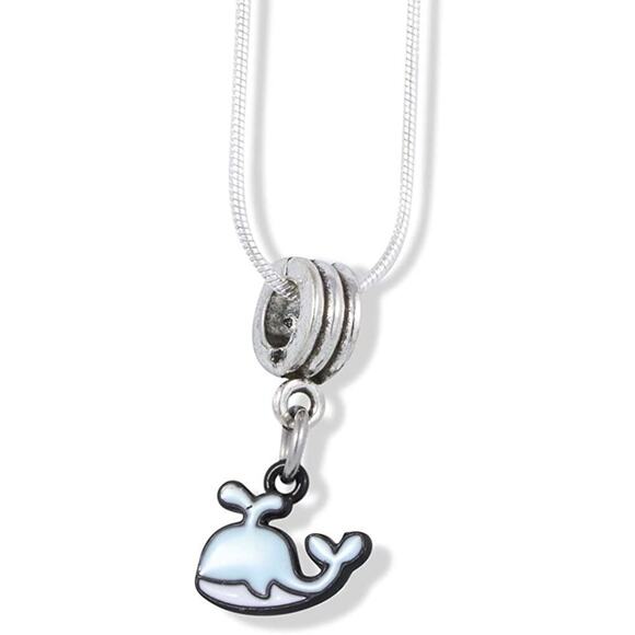 Dave The Bunny Jewelry - Whale with Blue Spouting Water Charm Snake Chain Necklace